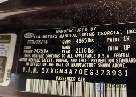 2014 Kia Optima Lx z USA, uszkodzony, nr VIN 5XXGM4A70EG323931